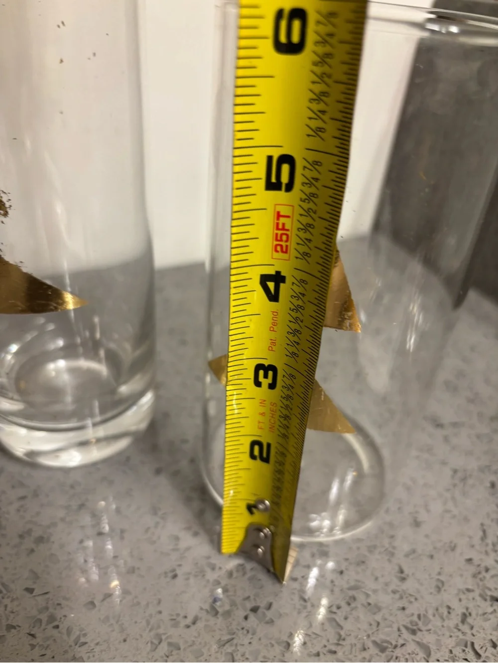 Set of 3 Tall Glasses with Gold Triangle Accent